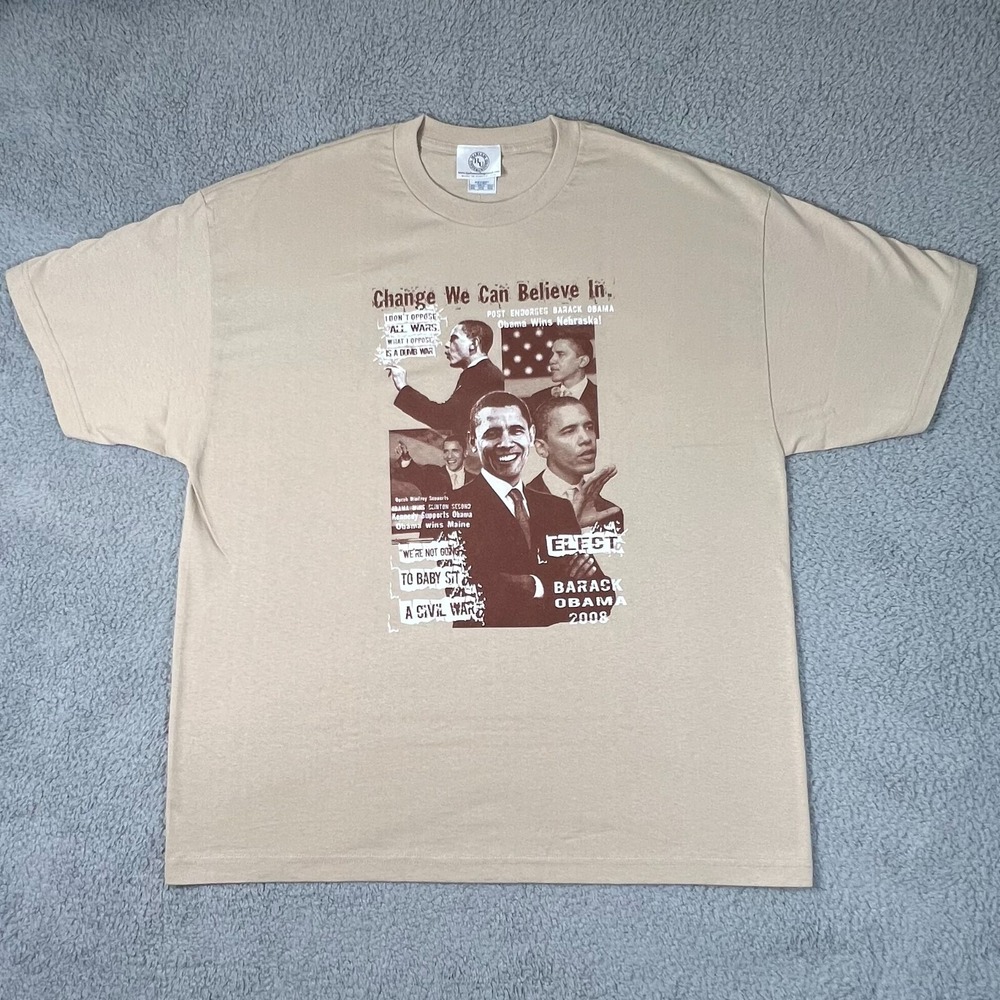 Harlem Underground President‎ OBAMA T-Shirt Cotton Beige Men's Size 2XL VTG NWT